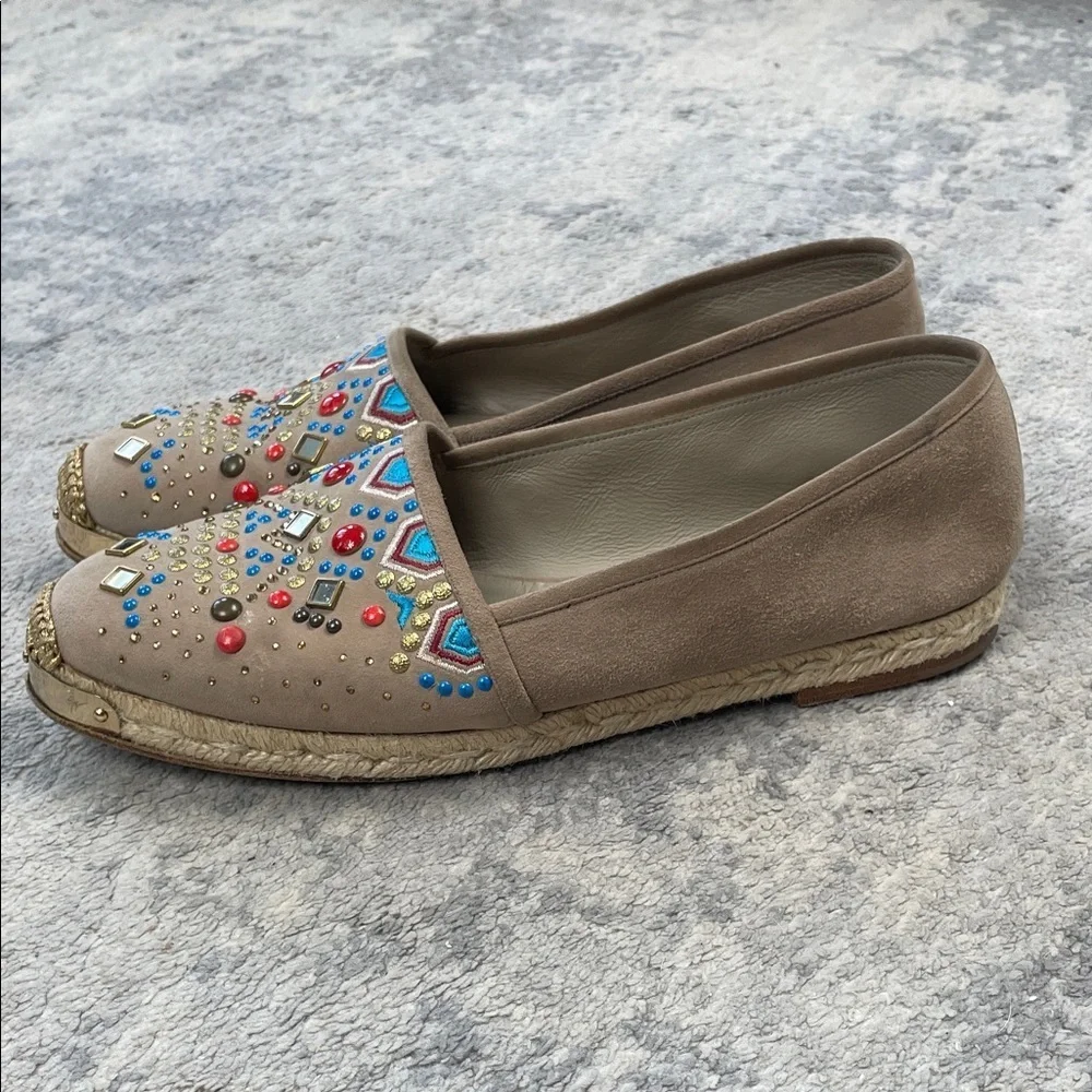 Giuseppe Zanotti Suede Beaded Studded Espadrille Loafer Flats Sz 41